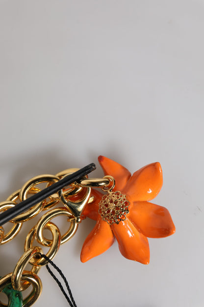 Collier chaîne Dolce &amp; Gabbana en laiton doré multicolore à motif floral de lys orange