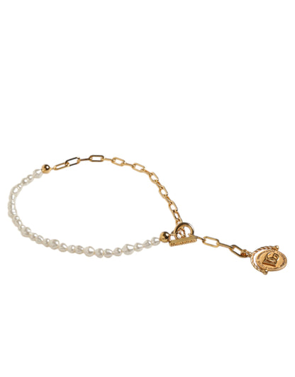 Collier Dolce &amp; Gabbana avec pendentif logo en fausse perle et chaîne en or