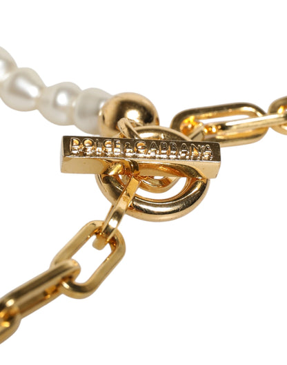 Collier Dolce &amp; Gabbana avec pendentif logo en fausse perle et chaîne en or