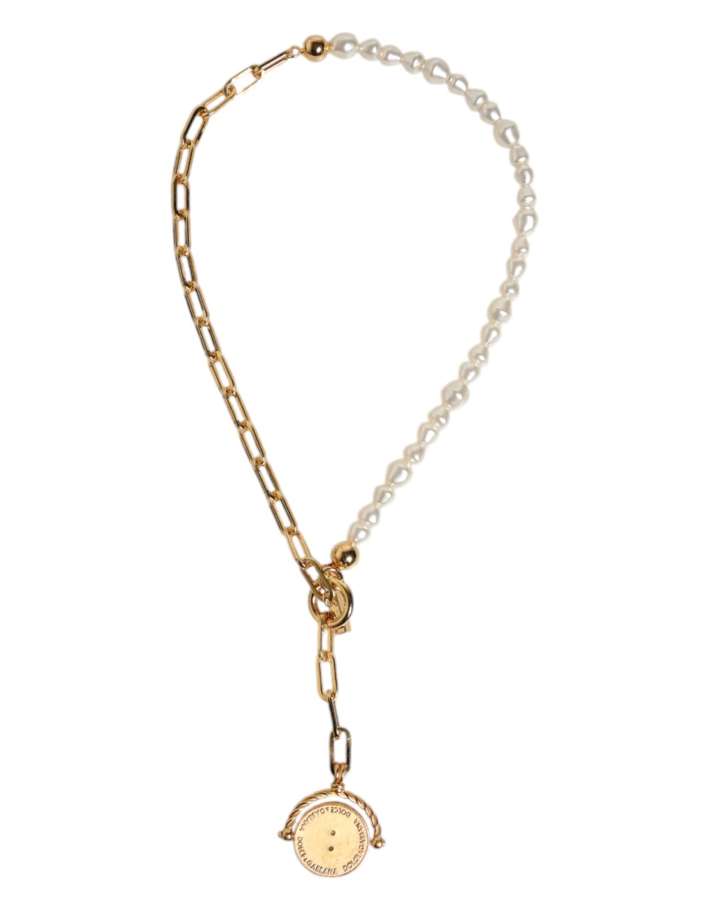 Collier Dolce &amp; Gabbana avec pendentif logo en fausse perle et chaîne en or