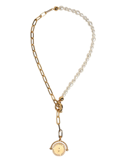Collier Dolce &amp; Gabbana avec pendentif logo en fausse perle et chaîne en or