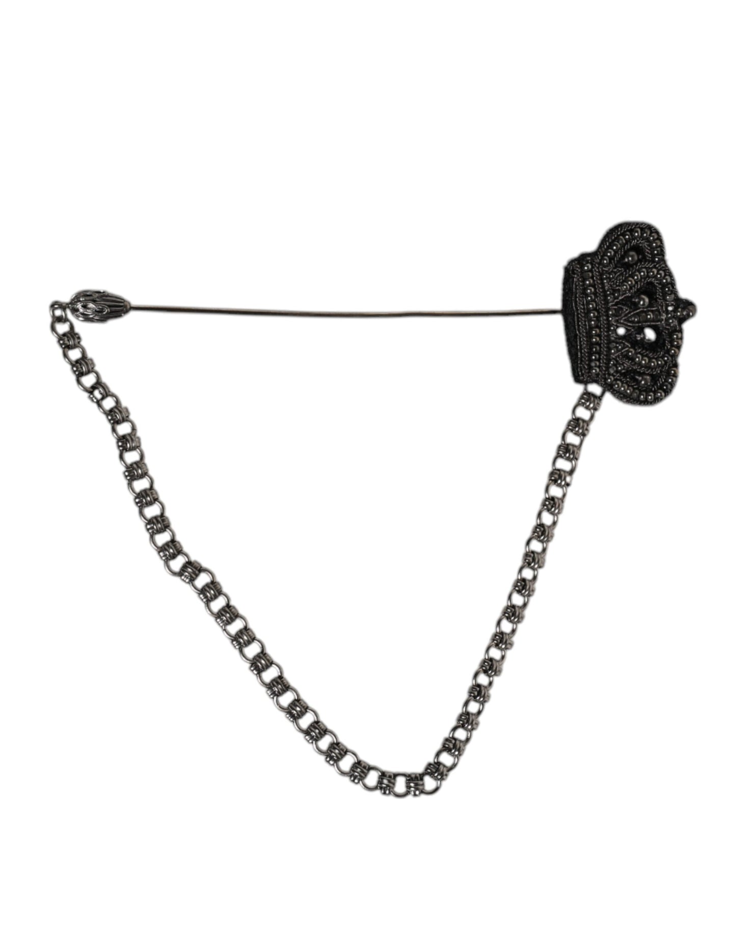 Dolce &amp; Gabbana Silver Tone Brass Crown Chain Women Brooch Lapel Pin