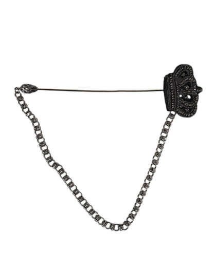 Dolce &amp; Gabbana Silver Tone Brass Crown Chain Women Brooch Lapel Pin