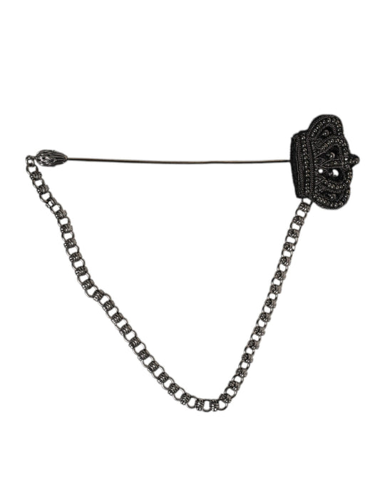 Dolce &amp; Gabbana Silver Tone Brass Crown Chain Women Brooch Lapel Pin