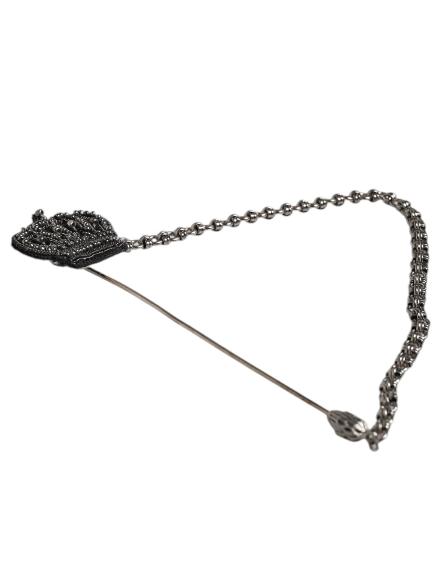 Dolce &amp; Gabbana Silver Tone Brass Crown Chain Women Brooch Lapel Pin