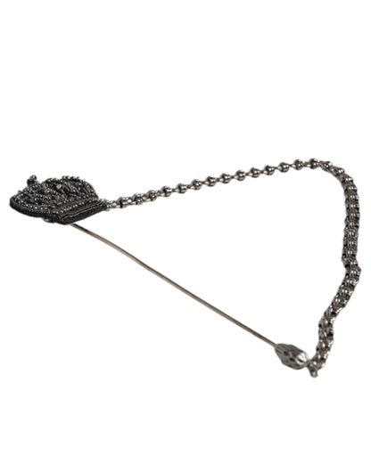 Dolce &amp; Gabbana Silver Tone Brass Crown Chain Women Brooch Lapel Pin