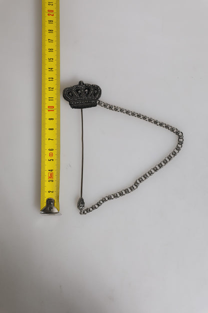 Dolce &amp; Gabbana Silver Tone Brass Crown Chain Women Brooch Lapel Pin