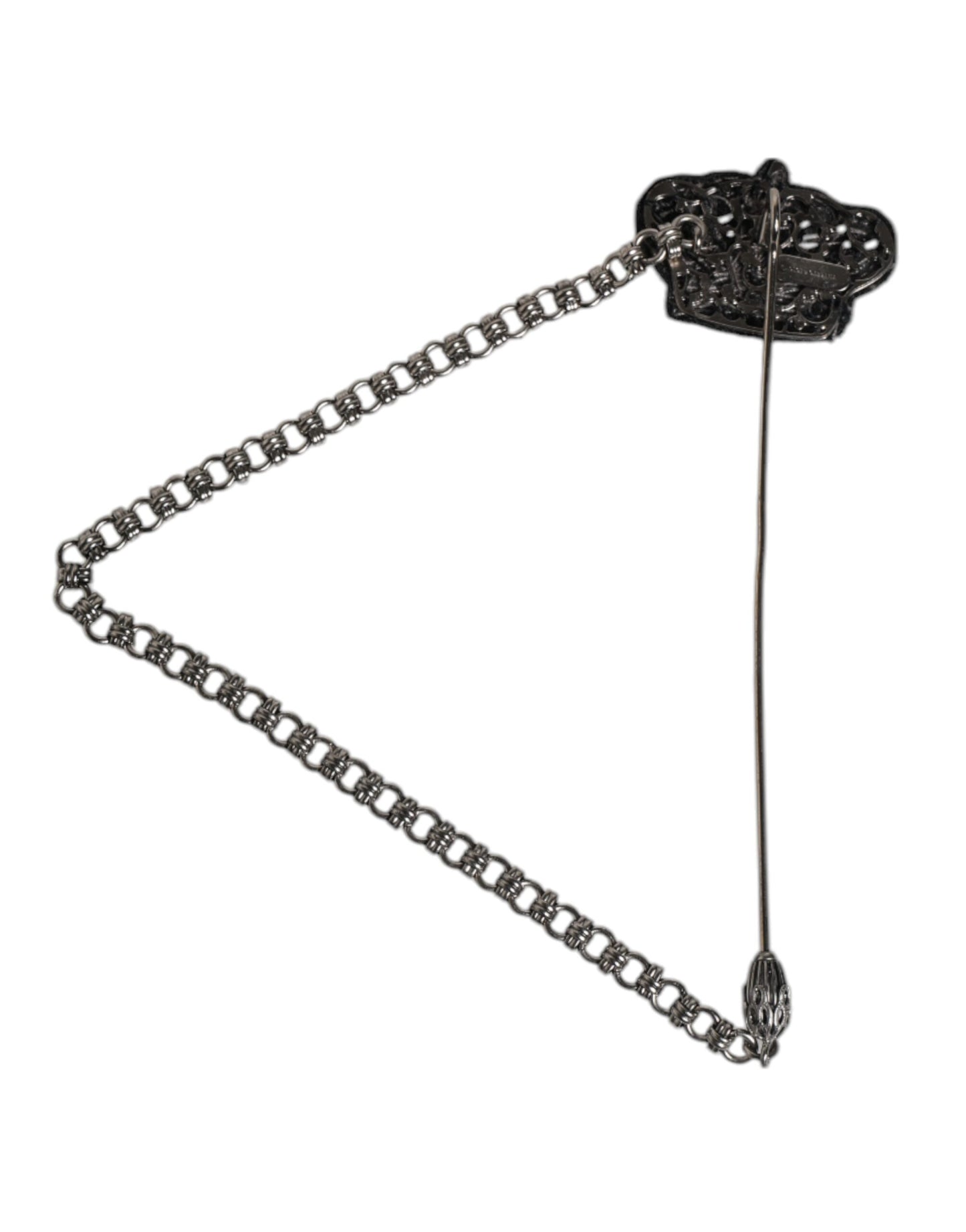 Dolce &amp; Gabbana Silver Tone Brass Crown Chain Women Brooch Lapel Pin