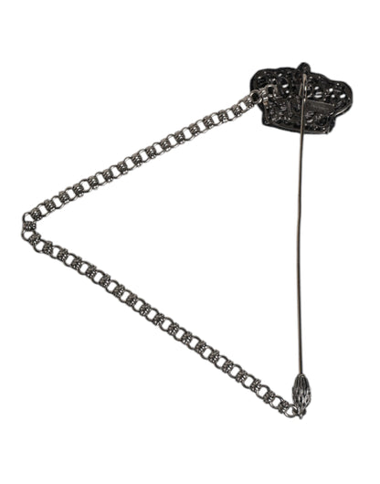 Dolce &amp; Gabbana Silver Tone Brass Crown Chain Women Brooch Lapel Pin