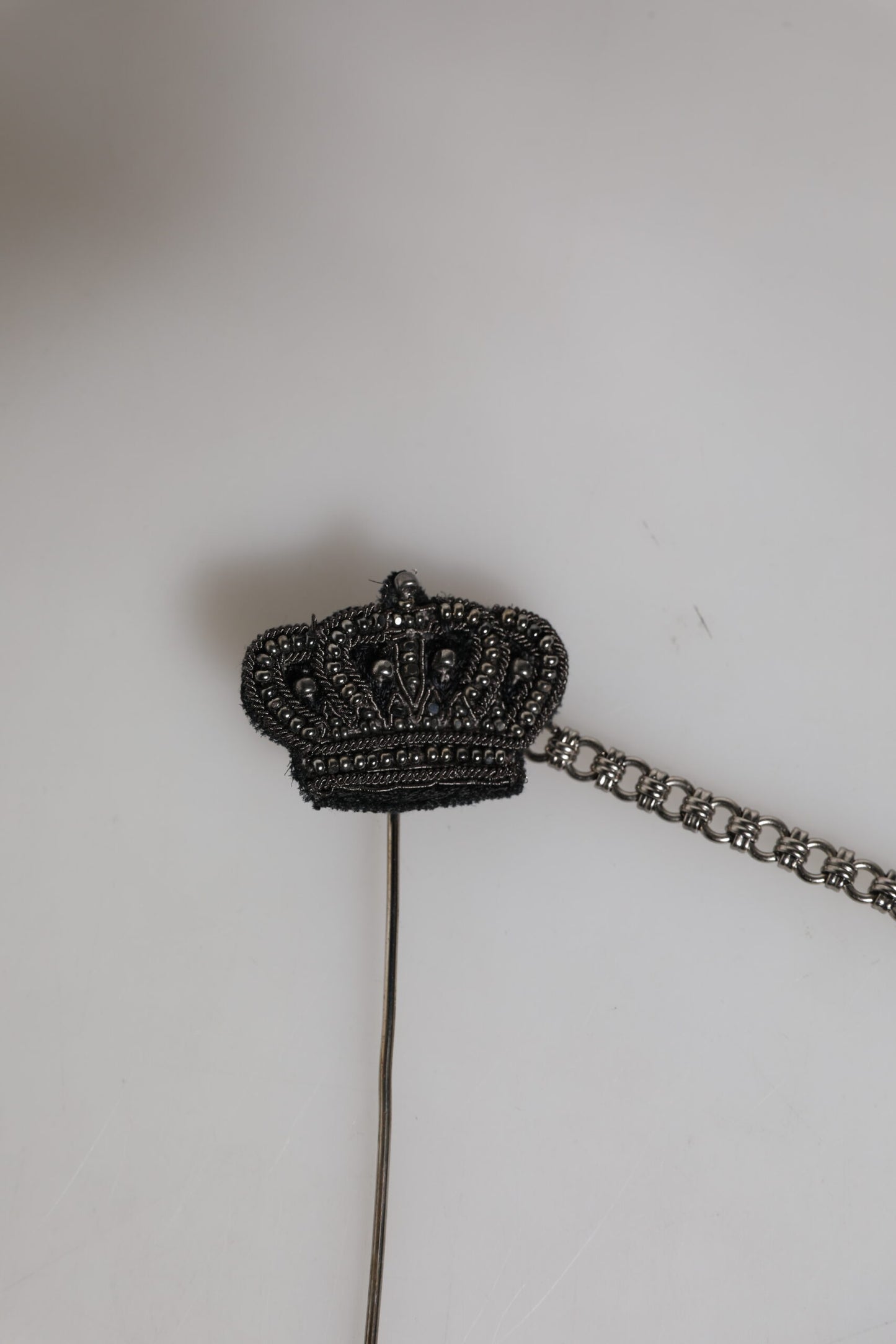 Dolce &amp; Gabbana Silver Tone Brass Crown Chain Women Brooch Lapel Pin