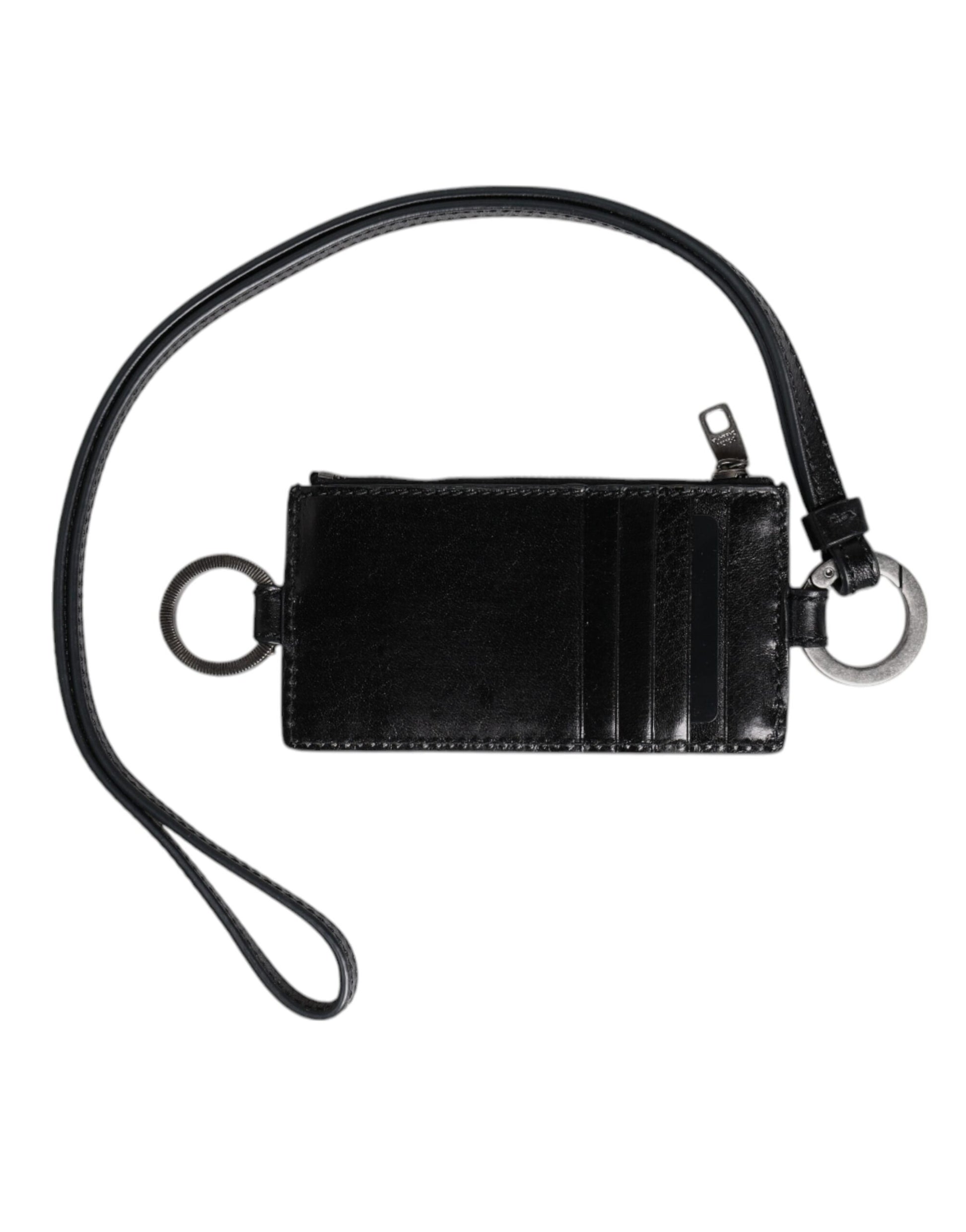 Dolce & Gabbana Black Leather Logo Embossed Lanyard Card Holder Wallet by Dolce & Gabbana
