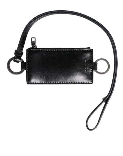 Dolce & Gabbana Black Leather Logo Embossed Lanyard Card Holder Wallet by Dolce & Gabbana