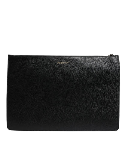 Dolce & Gabbana Black Leather #DGFAMILY Embellished Men Zip Pouch Bag by Dolce & Gabbana