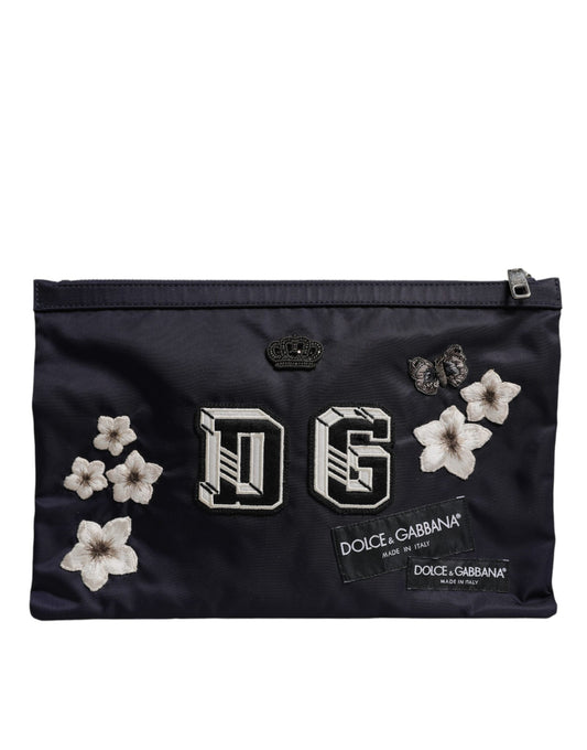 Pochette Dolce &amp; Gabbana bleue ornée d'un patch logo DG