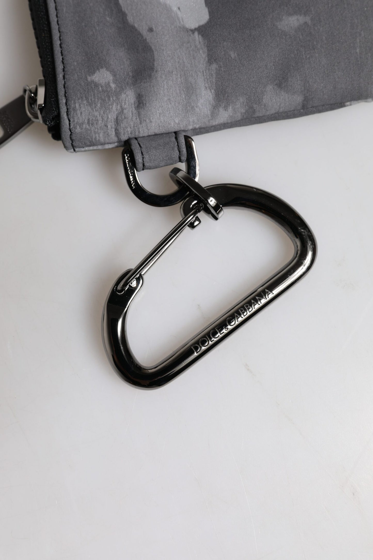 Dolce & Gabbana Black Gray Camouflage Logo Plaque Keyring Pouch Bag by Dolce & Gabbana