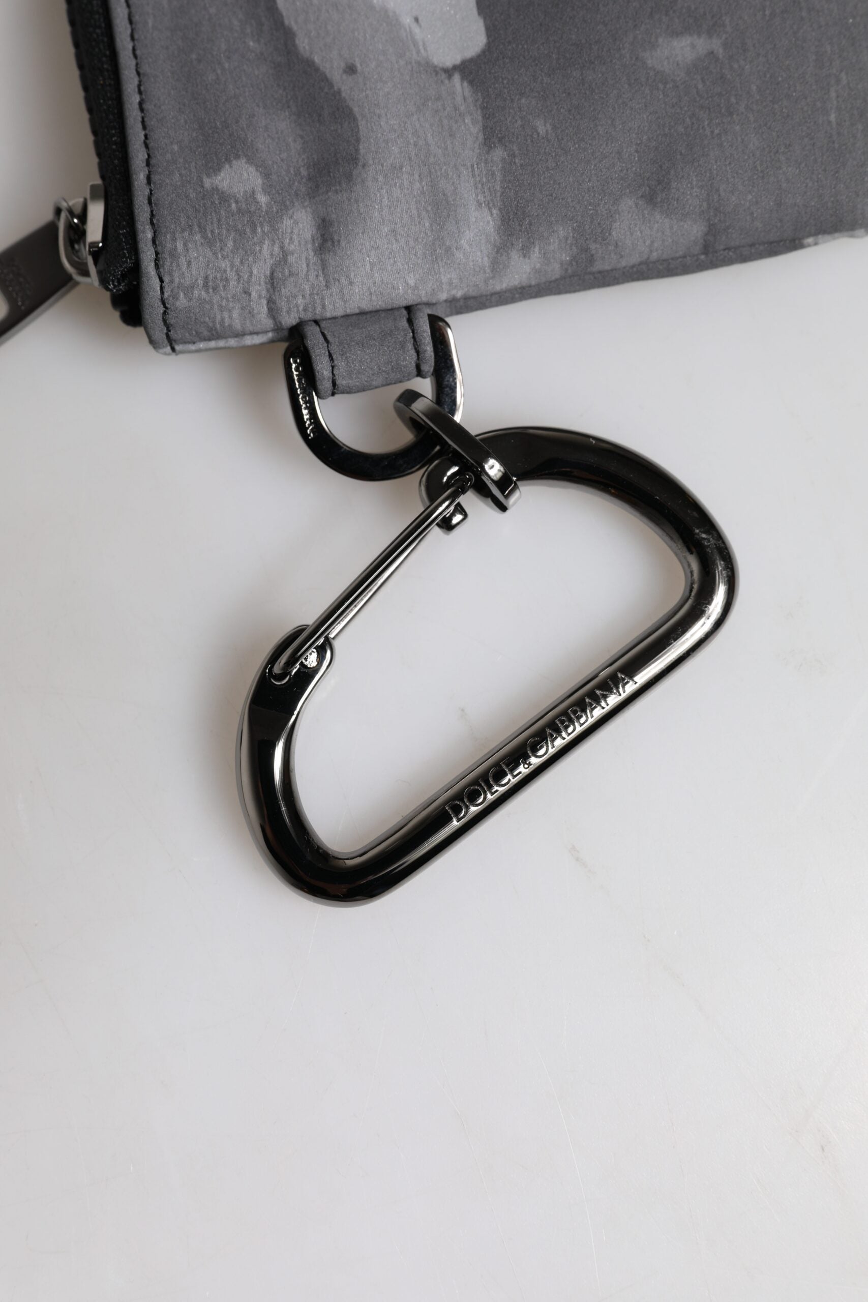 Dolce & Gabbana Black Gray Camouflage Logo Plaque Keyring Pouch Bag by Dolce & Gabbana