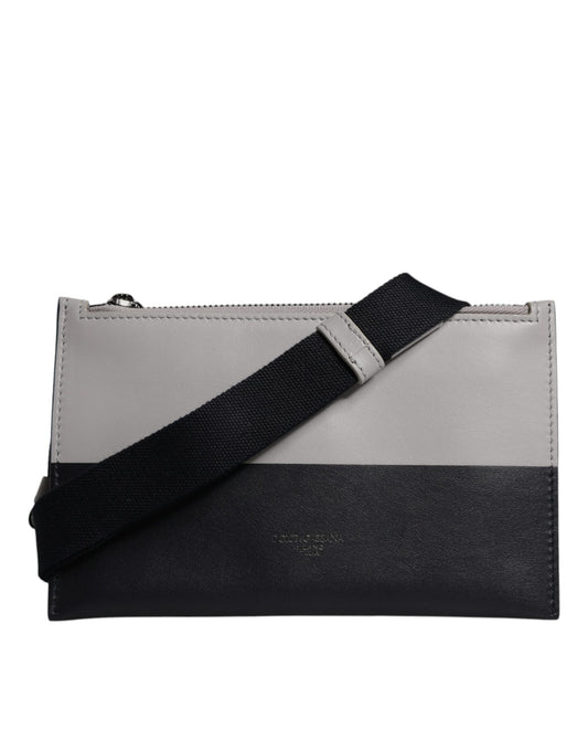 Sac bandoulière Dolce &amp; Gabbana en cuir noir et blanc avec logo en relief