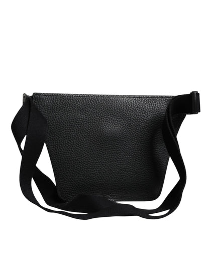 Sac banane Dolce &amp; Gabbana en cuir de veau noir avec plaque logo pour homme