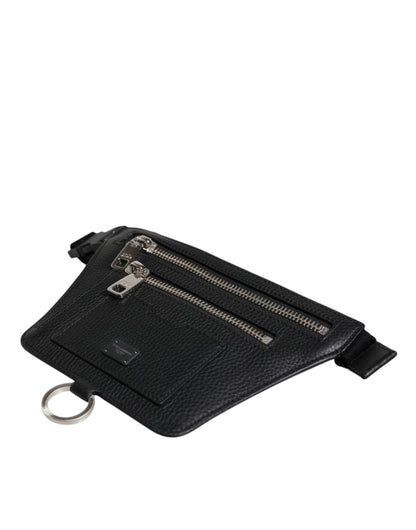Sac banane Dolce &amp; Gabbana en cuir de veau noir avec plaque logo pour homme