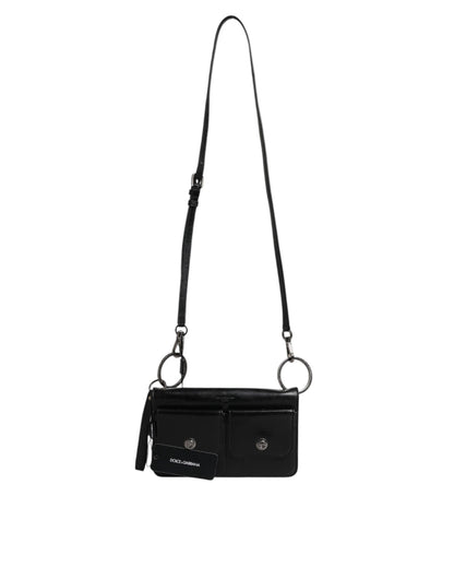 Sac à bandoulière en cuir noir Dolce &amp; Gabbana avec logo