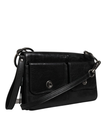 Sac à bandoulière en cuir noir Dolce &amp; Gabbana avec logo