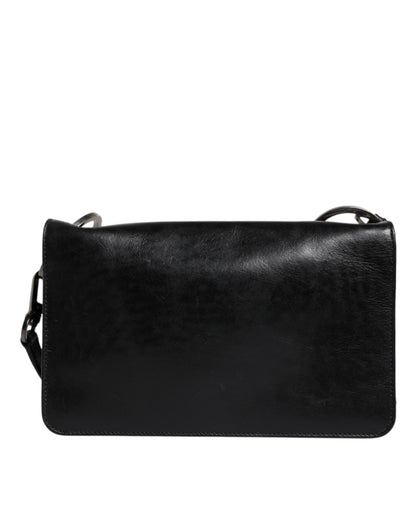 Sac à bandoulière en cuir noir Dolce &amp; Gabbana avec logo