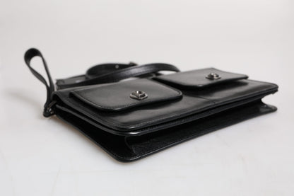 Sac à bandoulière en cuir noir Dolce &amp; Gabbana avec logo