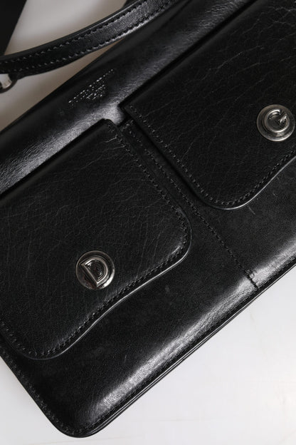 Sac à bandoulière en cuir noir Dolce &amp; Gabbana avec logo
