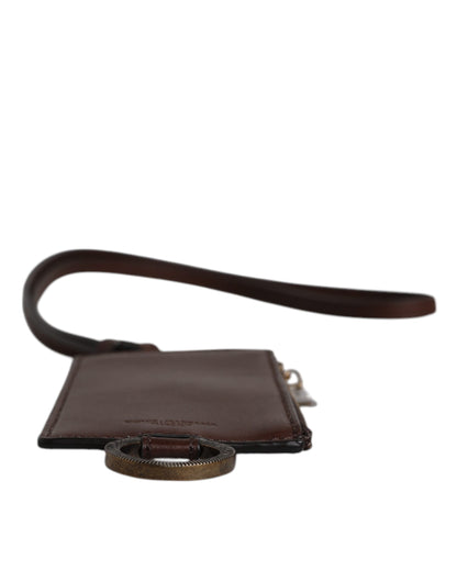 Dolce & Gabbana Brown Calf Leather Lanyard Logo Card Holder Wallet by Dolce & Gabbana