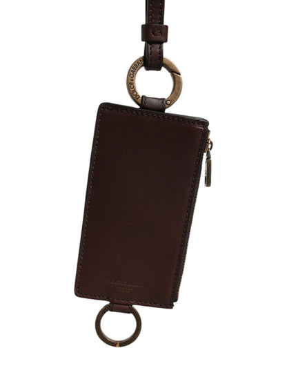 Dolce & Gabbana Brown Calf Leather Lanyard Logo Card Holder Wallet by Dolce & Gabbana