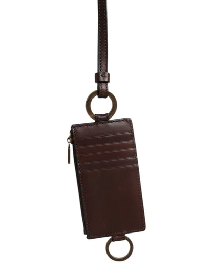 Dolce & Gabbana Brown Calf Leather Lanyard Logo Card Holder Wallet by Dolce & Gabbana