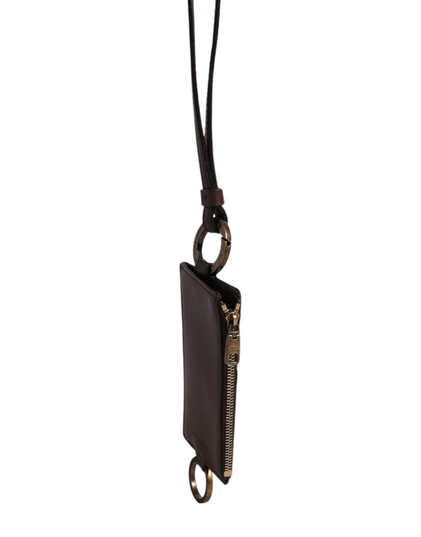 Dolce & Gabbana Brown Calf Leather Lanyard Logo Card Holder Wallet by Dolce & Gabbana