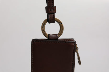 Dolce & Gabbana Brown Calf Leather Lanyard Logo Card Holder Wallet by Dolce & Gabbana