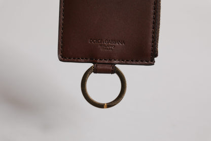 Dolce & Gabbana Brown Calf Leather Lanyard Logo Card Holder Wallet by Dolce & Gabbana