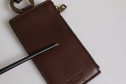 Dolce & Gabbana Brown Calf Leather Lanyard Logo Card Holder Wallet by Dolce & Gabbana