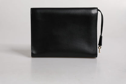 Sac porte-documents en cuir noir Dolce &amp; Gabbana avec plaque logo