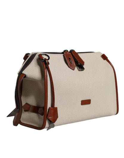 Sac à bandoulière en cuir et coton beige marron Dolce &amp; Gabbana