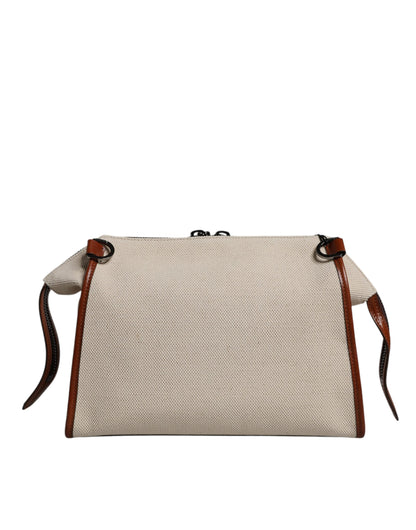 Sac à bandoulière en cuir et coton beige marron Dolce &amp; Gabbana