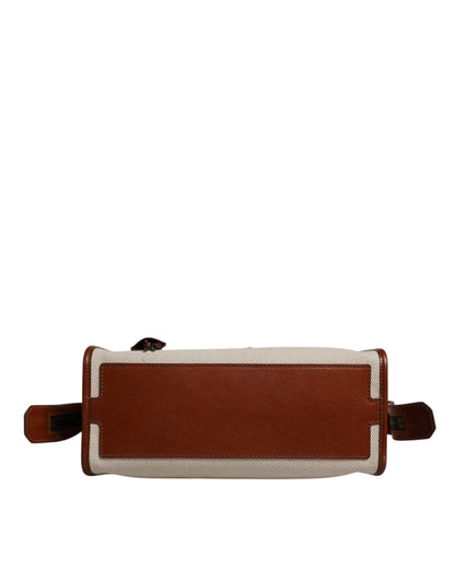 Sac à bandoulière en cuir et coton beige marron Dolce &amp; Gabbana