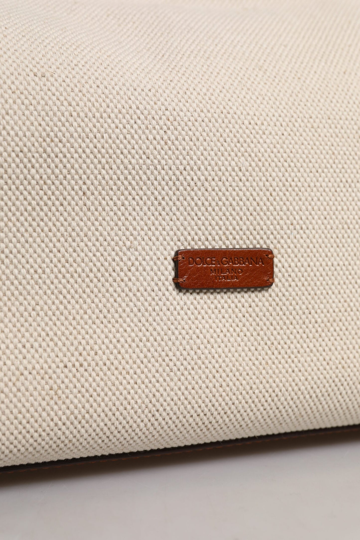 Sac à bandoulière en cuir et coton beige marron Dolce &amp; Gabbana
