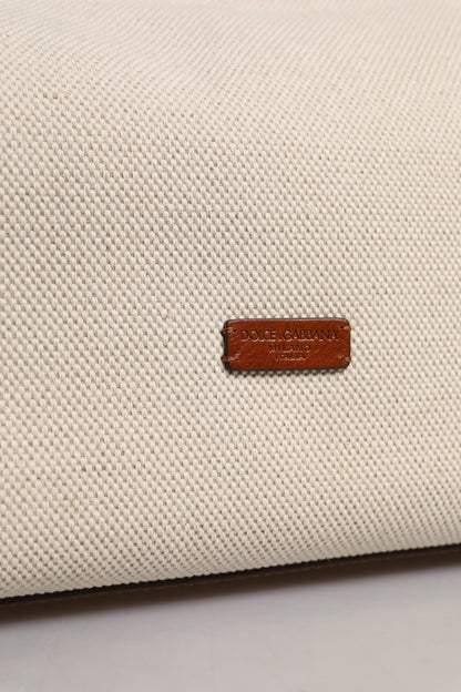 Sac à bandoulière en cuir et coton beige marron Dolce &amp; Gabbana
