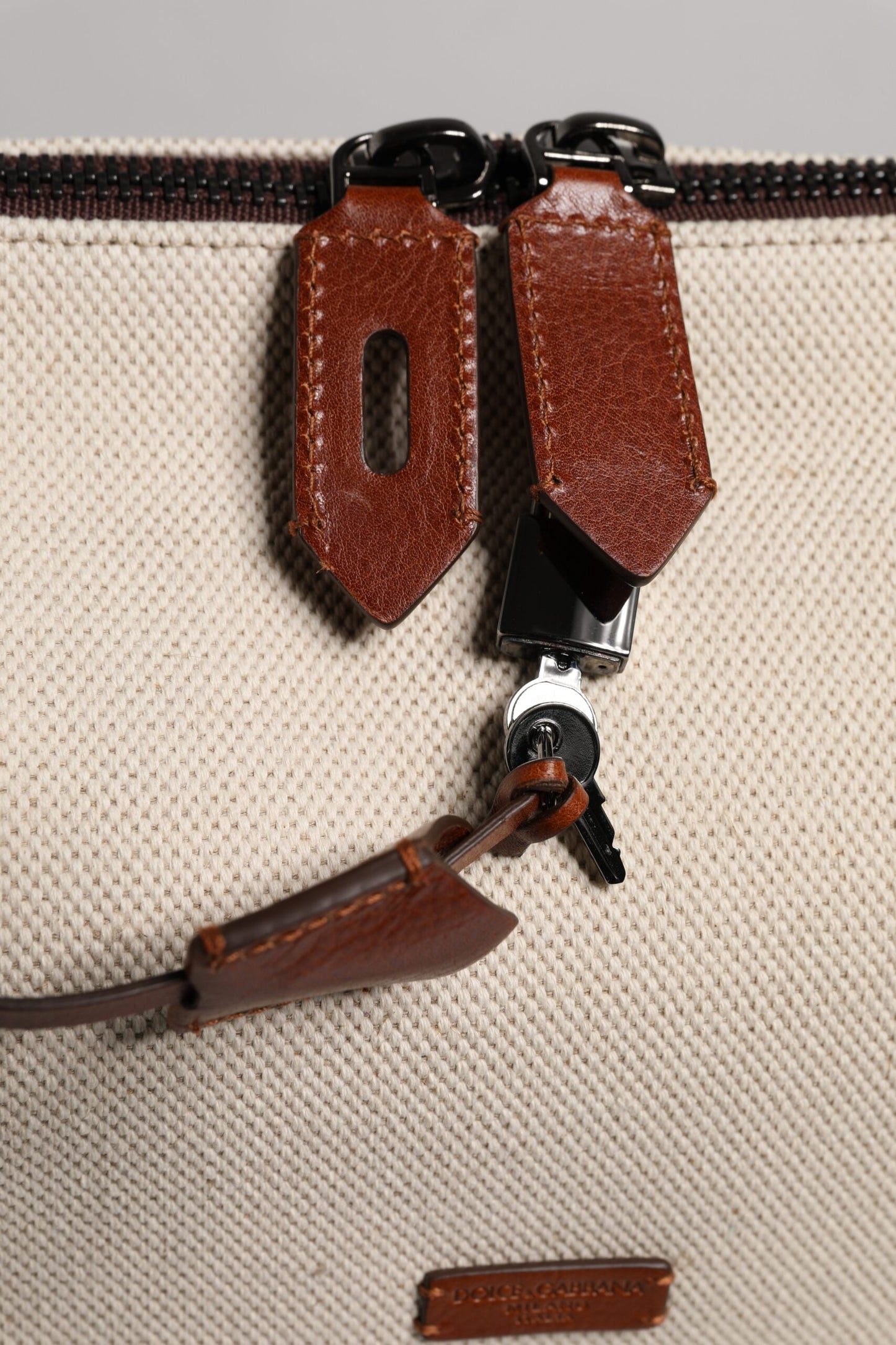 Sac à bandoulière en cuir et coton beige marron Dolce &amp; Gabbana