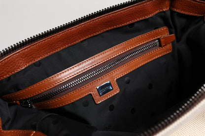 Sac à bandoulière en cuir et coton beige marron Dolce &amp; Gabbana