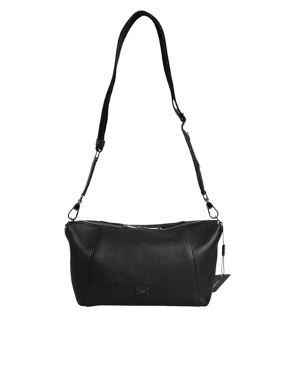 Sac bandoulière en cuir noir Dolce &amp; Gabbana avec plaque logo