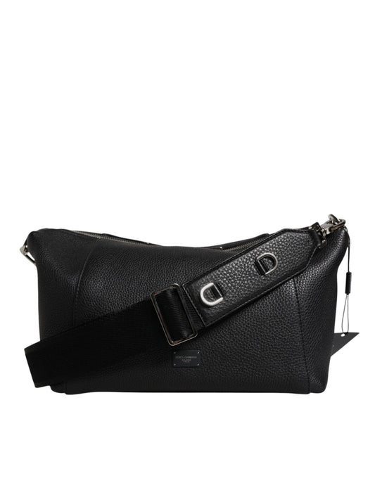 Sac bandoulière en cuir noir Dolce &amp; Gabbana avec plaque logo