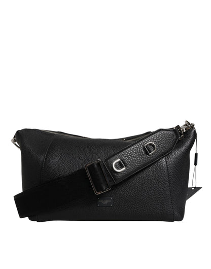 Sac bandoulière en cuir noir Dolce &amp; Gabbana avec plaque logo