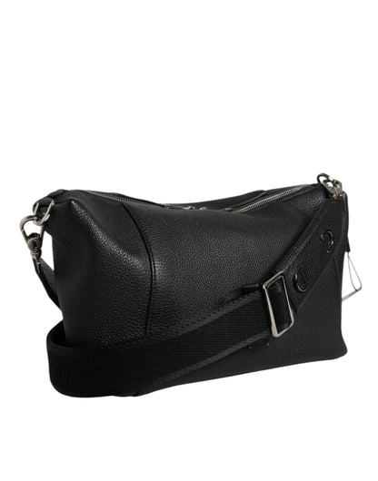 Sac bandoulière en cuir noir Dolce &amp; Gabbana avec plaque logo
