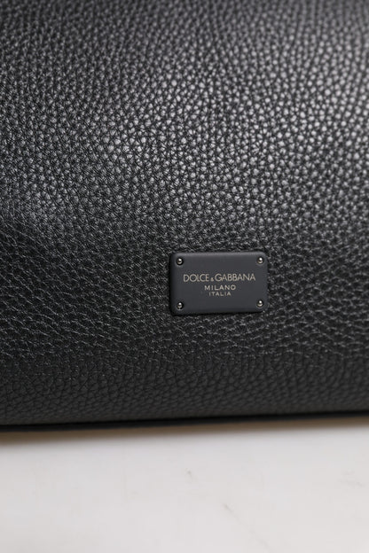Sac bandoulière en cuir noir Dolce &amp; Gabbana avec plaque logo