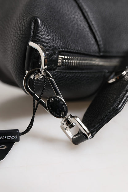 Sac bandoulière en cuir noir Dolce &amp; Gabbana avec plaque logo