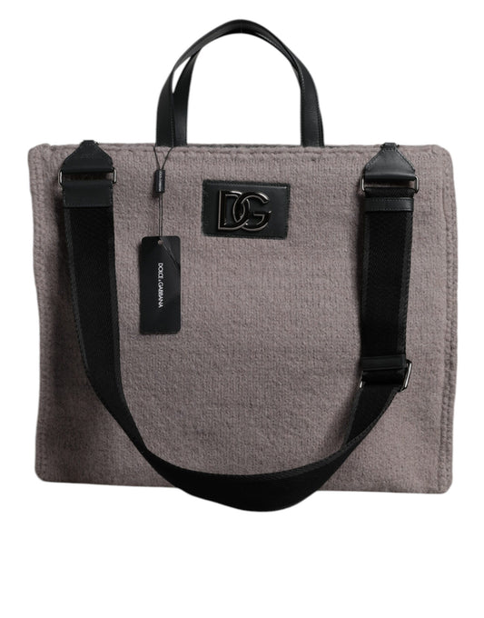 Sac fourre-tout à bandoulière Dolce &amp; Gabbana en laine d'alpaga grise avec plaque logo